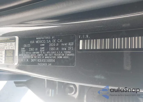 2025 Kia K4 Lxs z USA, uszkodzony, nr VIN 3KPFT4DE4SE168894